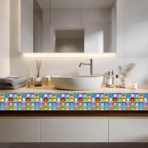 Image of Moroccan Tile Stickers | Waterproof Self Adhesive Peel & Stick Tile Decals for Kitchen Backsplash, Bathroom Wall, Floor, Furniture & Glass (4x4 Inch, Design 46)
