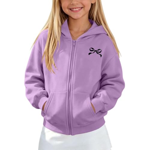 Sweatshirts for Girls Cute Zip Up Hoodie Long Sleeve Bow Tops Pocket - image 5