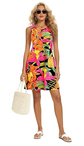 Image of Summer Dresses for Women 2026 Casual Sundresses Beach Cover Ups Sleeveless Tshirt Swing Dress with Pockets
