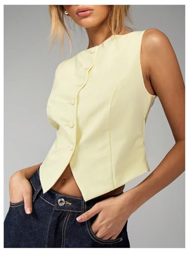 GORGLITTER Women's Button Up Vest Tops Sleeveless Asymmetrical Suit Vests Work Office Waistcoat2