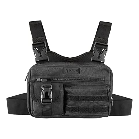 Fitdom Tactical Inspired Sports Utility Chest Pack. Chest Bag For Men With Built-In Phone Holder. This EDC Rig Pouch Vest is Perfect For Workouts, Cycling & Hiking Cover