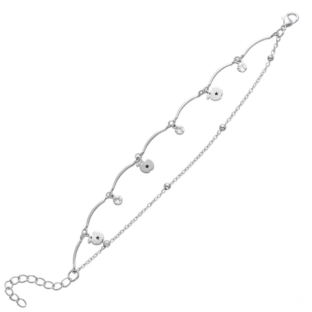 Silver-Tone Wave Link Apple Charm Anklet for Women | Cute Fashion Foot Jewelry | Stylish Everyday Anklet-picture-35