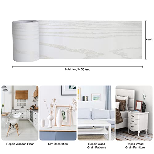 4" X33' Size Realistic Wood Grain Repair Tape, Self Adhesive Wood Grain Repair Patch For Tables, Chairs, Baseboards, Doors, Windows, Floors, Furniture Renovation, Handicraft Diy. Gold Line White Wood #TOP1