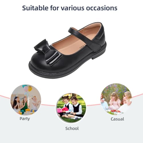 Little Girls Bow Mary Jane Flats Black School Uniform Oxford Dress Shoes for Toddler/Little Kid4