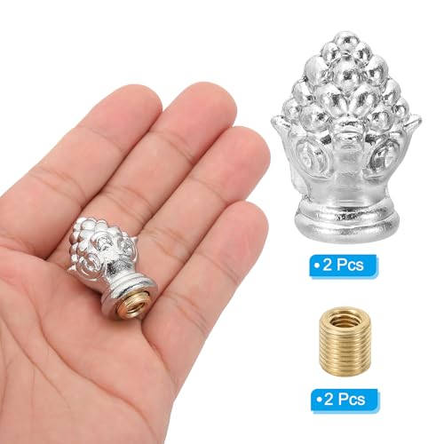 Image of PATIKIL 30 x 20mm Lamp Finials Caps Knob, 2 Set Solid Lamp Shade Top Decoration Screw Cap Nuts with Brass Reducing Adapter for Table Lamps Floor Lamps, Silver Tone