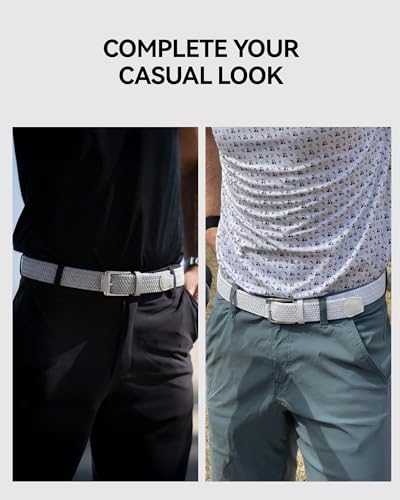Image of CHAOREN Stretch Belt Men 2 Pack - 1 3 /8 inch Braided Golf Belts For Men - Casual Elastic For Pants and Jeans