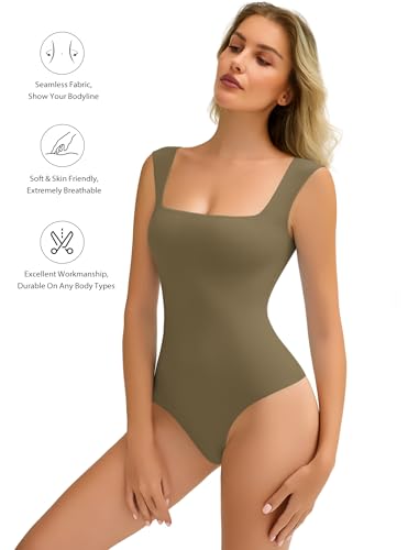 Image of Avidlove Bodysuits for Women Square Neck Body Suit Double Lined Tank Top Bodysuit Soft