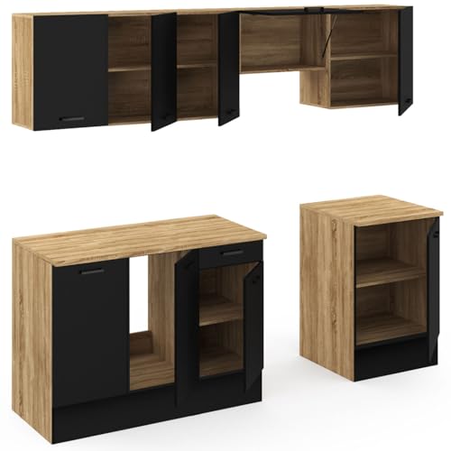 Miniatura 4 de Idmarket - Cocina Completa 240 Cm Sutil Con Encimera 7 Elementos Madera Y Negro