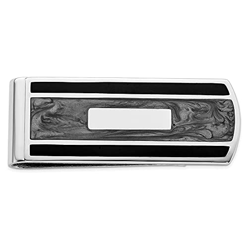 Diamond2Deal Rhodium-Plated Kelly Waters Black & Grey Colored Money Clip (Length: 20 mm|Width: 56mm)