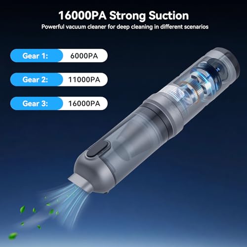 Image of OTraki Portable Cordless Car Vacuum 15000Pa Handheld Vacuum Cleaner | Rechargeable Hand Cordless with Crevice Tool, Rotating Nozzle, Charging Station, Large Dust Bowl for Home, Car, Office, Pet