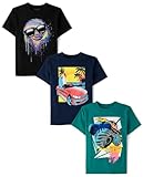 The Children's Place,Boys,Vehicle Short Sleeve Graphic T-Shirts,Multipacks,Monster Truck/Beach Car/Happy 3-Pack,Small