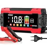 12V 10A Caricabatterie per Auto，LiFePO4 Caricabatteria per Moto, Processo di Carica a Tre Fasi, Molteplici Funzioni di Sicurezza, Adatto per Auto, Moto, AGM, GEL, Wet, SLA e LiFePO4 (Rosso 10)