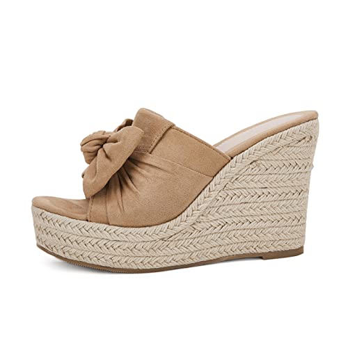 Image of PiePieBuy Womens Platform Espadrilles Slip On Wedge Sandals Bow Tie Open Toe Slides Shoes