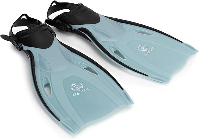 AQUASTIC Cove Palmes de Natation pour Adulte, Taille 38/42 EU, Couleur Noire, Longues et réglables, Boucle de Sangle, Confortables à Enfiler, matériaux durables en polypropylène TPE