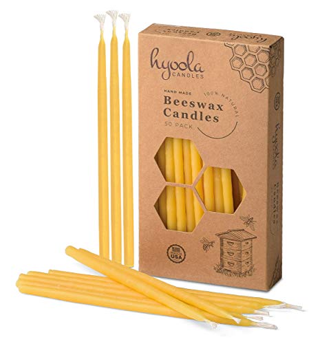 Hyoola Beeswax Birthday Candles – 50 Pack - Natural Dripless Decorative Candles