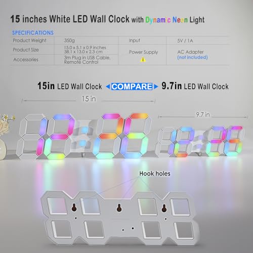 15 RGB Large Display LED Wall Clock