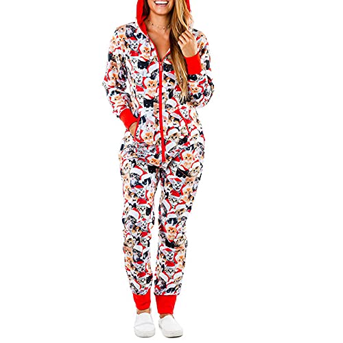 Pijama de Navidad para regalar a mujer mono con cremallera y capucha suave