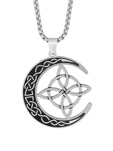 HAQUIL Celtic Knots Necklace, Stainless Steel Celtic Crescent Moon Triquetra Knot Pendant, Box Chain, Celtic Jewelry Gift