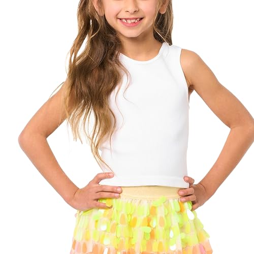 Little Girls Crop Tank Tops Basic Ribbed Sleeveless Fun Top Summer Exercise Yoga Gym Shirts Fits Ages 4-6