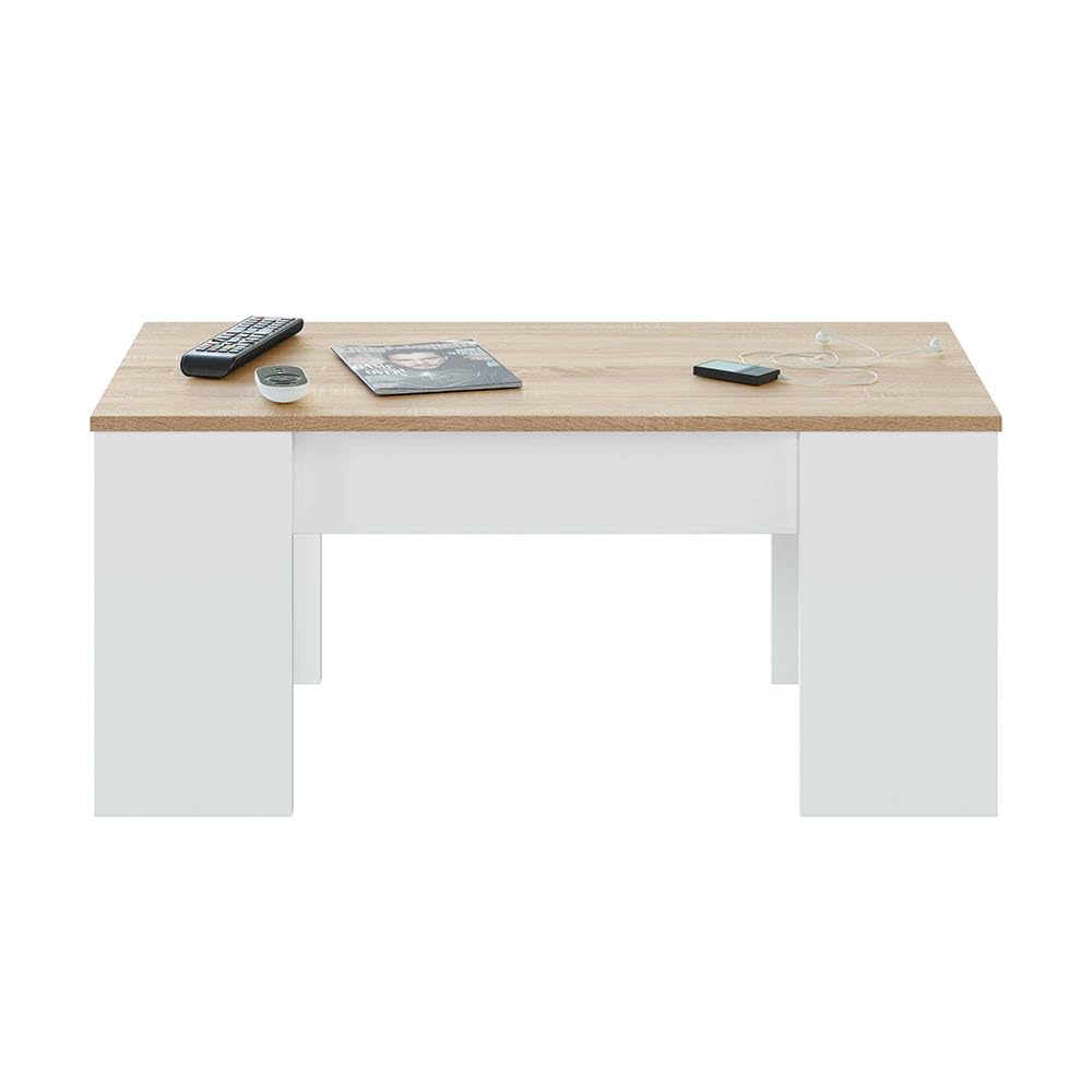 Habitdesign 0F1640A - Tavolino da salotto Low Cost, tavolo da pranzo colore Rovere Canadese - Bianco Artik, misura 100 cm (lunghezza) x 45-56 cm (altezza) x 50 cm (profondità)