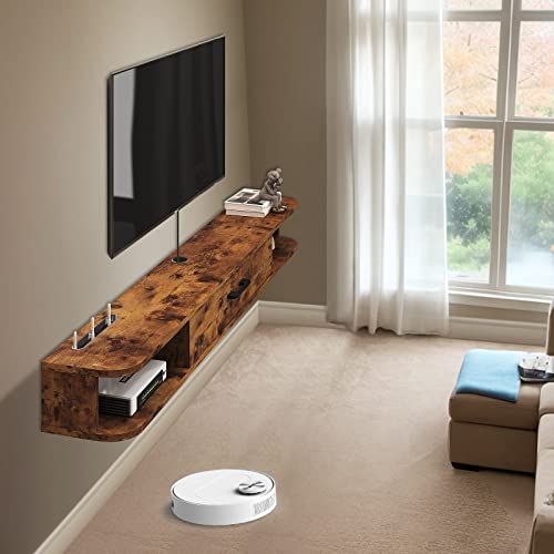 TuckTect Floating TV Unit, 47'' Wall Mounted TV Cabinet, Floating Shelves with Door, Modern Entertainment Media Console Center Large Storage TV Bench for Living Room & Office (47.24IN, Rustic Brown) by TuckTect - Image 2