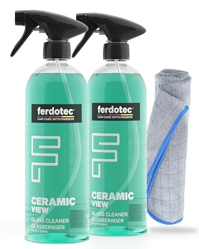 FERDOTEC Ceramic View Limpador de vidros para carro (2 x 750 ml), conjunto 2 em 1 para cuidados com o carro, pano de microfibra e limpa-vidros, inclui selador, para para-brisas do carro sem
