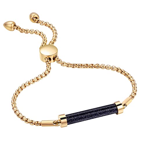 Uswel Women Link Bolo Bracelet, 7.5” Chakra Gemstone Energy Charm Bracelet Handmade Jewelry For Women With Adjustable Lock (Gold) #TOP13