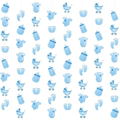 Weecent 8 Pack Pre-Strung Blue Baby Shower Banner Baby Boy Party Decorations Blue Paper Garland Baby Boy Birthday Party Favors Baby Shower Party Supplies Cover