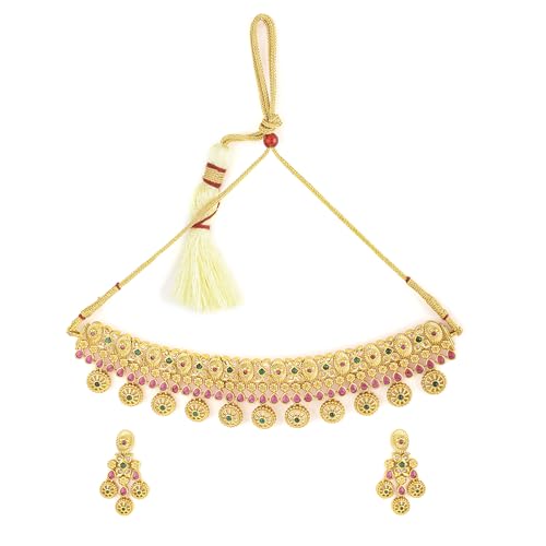 Rubans 24K Gold Plated Green & Ruby Studded Choker Set For Women (B0D6G8ZTSM) Amazon Price History, Amazon Price Tracker
