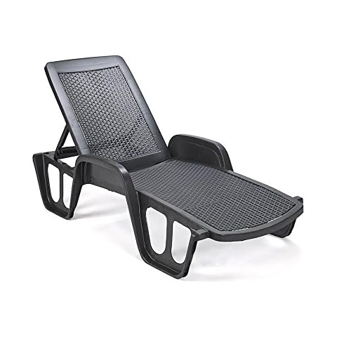 DMORA 8052773494922 Folding Sun Lounger Stackable Rattan Effect 192 x 71 x 45 cm Made in Italy Anthracite Cover