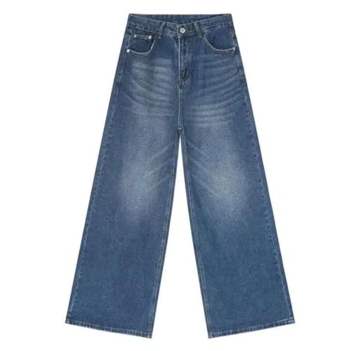 Men's American Style Jeans Gradient Color Button Pockets Straight Wide Leg Denim Pants3