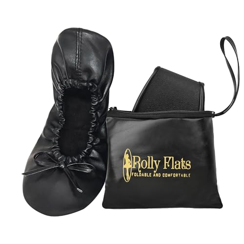 Women's Foldable Ballet Flats – Portable Flat Shoes for Travel and Wedding that Fit in Your Purse (L, Black)