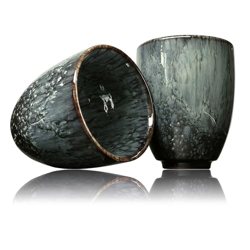 Ganzoo Kaffee Becher Keramik Design Kaffee -Tasse ohne Henkel 200ml Tee -Tasse 2er Set coffee mug tea cup Tasse mit modernem Muster bunte Unikate apatite