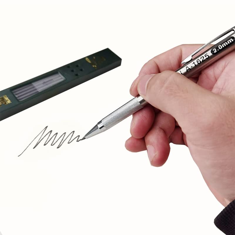 Ołówki 2,0 mm Metalowe ołówki mechaniczne Ołówki automatyczne 2B HB Wymienny wkład Ołówki automatyczne artystyczne (1 szt. ołówków) (2 szt. szarych 2b)