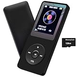 MP3 Player 128GB with Speaker Earphone Portable HiFi Lossless Sound MP3 Mini Music Player Voice Recorder E-Book HD Screen 1.8 inch Black