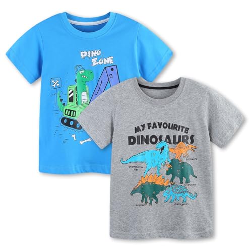Boys Crew Neck T-Shirts Little Kids Short Sleeve Tops for Toddler Boys Summer Casual Graphic Tees 2 Pack
