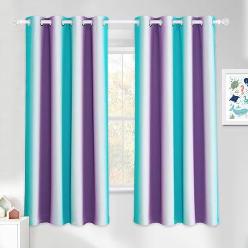 NICETOWN Kids Blackout Curtains for Girls Bedroom Colorful Thermal Insulated Ombre Stripe Rainbow Window Home Decoration Curtains for Nursery Baby Liv