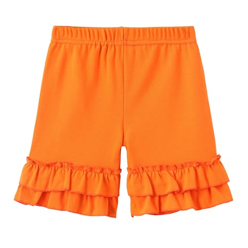 Image of VilyR Girls Cotton Ruffle Shorts Solid Colour Soft Stretchy Bloomers(Orange,7-8Y)