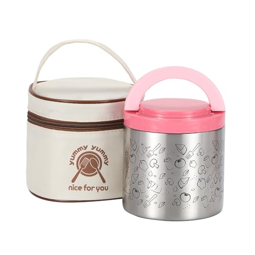 KENTROON Caja Bento de acero inoxidable al vacío para alimentos, contenedor de almuerzo aislado térmico de alta capacidad, 630 ml, conservación del calor portátil (rosa)