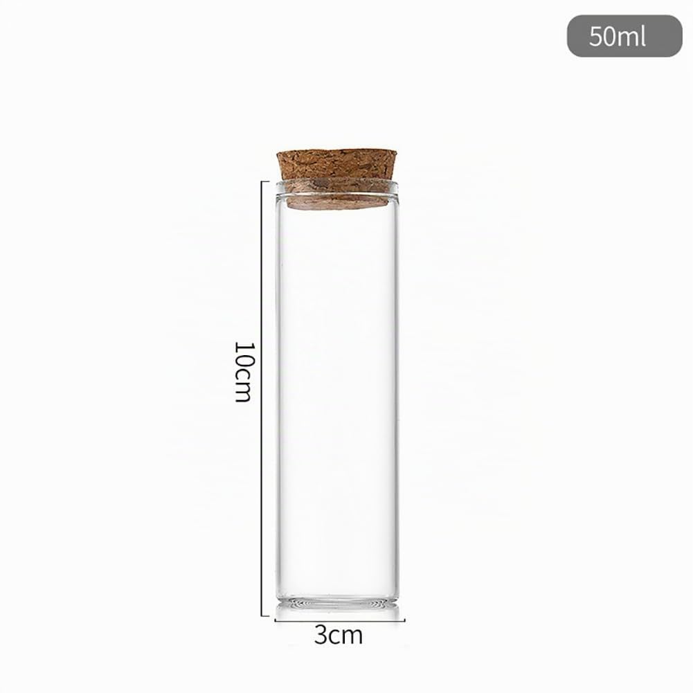 FSSTUD Lot de 10 Tubes à essai vides en Verre Transparent avec Bouchons en liège pour Message de souhaits, sels de Bain, conteneurs d'emballage de Liquide avec Bouchons en liège 50 ML