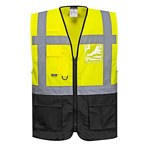 Portwest Chaleco Executive Warsaw, Tamaño: XXL, Color: Amarillo/Negro, C476YBRXXL