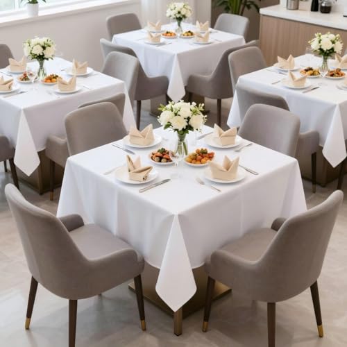 Image of sancua White Square Tablecloths 54x54 Inch Table Cloth, 2 Pack | For Square or Round Tables, Washable Polyester Fabric Cover for Dinner, Holiday Party, Decorative Display Tables
