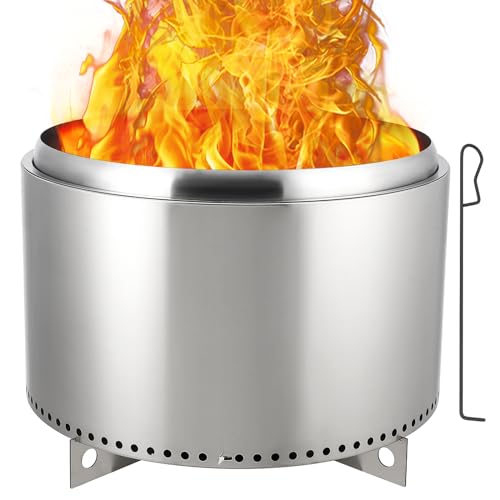 27 Inch Smokeless Fire Pit, Portable Outdoor Fire Pit with Removable Stand and Ash Pan, Perfect for 4-6 People Bonfire, Camping, Picnic, Family Gatherings for Garden