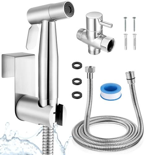Grifo bidet para wc de acero inoxidable kit completo con manguera flexible extralarga de 3 metros soporte y valvula desviadora