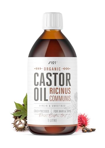 Aceite de ricino orgánico de 1 litro, 100% sin refinar y prensado en frío, sin hexanos, para piel y cabello, fuente sostenible, por Alpha01