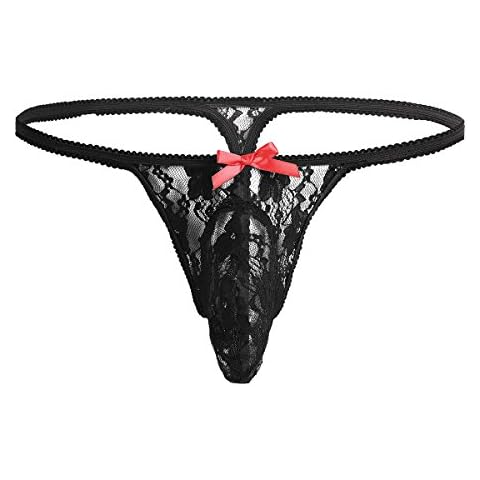 CHICTRY Men's Lace G-String Briefs Black XL Cover