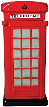 CKB LTD Novelty Telephone Box Biscuit Tin Cookie Jar Retro Kitchen Tall Sweet Jar Storage with Lid - Ceramic Red 12 x 12 x 28cm