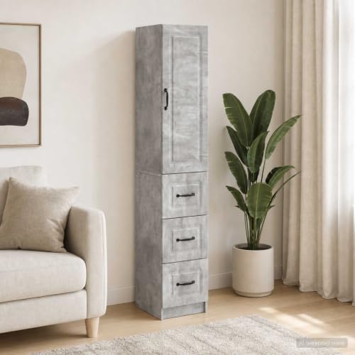Image of LoogCape Storage Cabinet Locker Concrete Grey 33 x 34.5 x 87 cm Wood Composite Multi-Purpose Cabinet with 3 Drawers 2 Shelves Door for Office Bedroom Hallway and Order