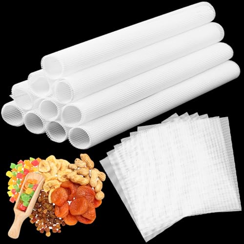 20 Pcs Silicone Dehydrator Sheets, 14x14 Inch White Non Stick Dehydrator Mats, Reusable Mesh Tray Liners for Fruit Dryer, Jerky, and Food Preservation
