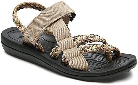 MEGNYA Best Comfortable Flip Flop Sandals for Women, Lightweight and Non Slip Hiking Sandals for Adventure, Arch Support Cushion Sandals with Hook and Loop Firm Straps Beige Size 10